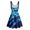 Flower Print Belted Mini Dress And Short Sleeve Shirt Vacation Matching Outfit - Bleu profond S | US 4