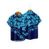 Flower Print Belted Mini Dress And Short Sleeve Shirt Vacation Matching Outfit - Bleu profond S | US 4