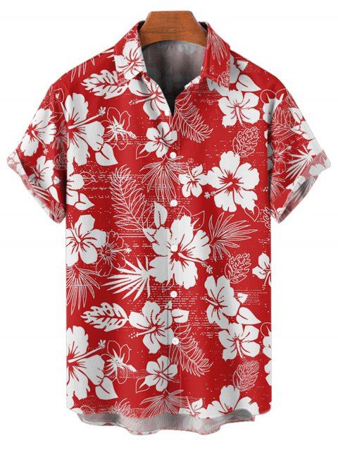 Hawaii Floral Print Vacation Shirt Button Up Short Sleeve Shirt