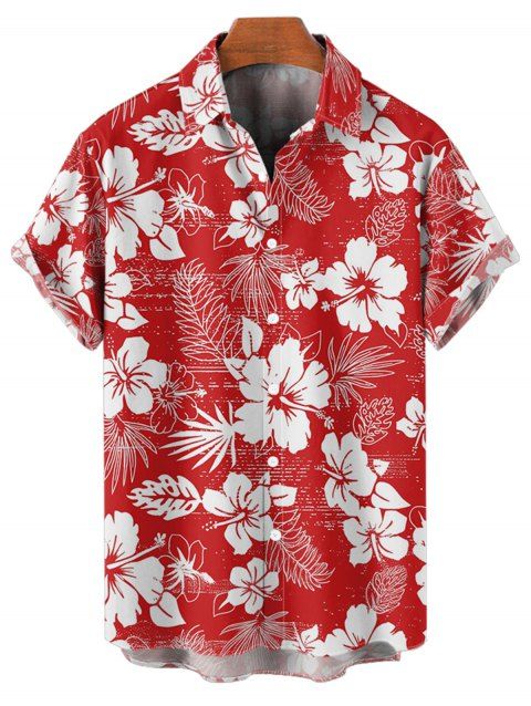 Chemise de Vacances Fleurie Imprimée Boutonnée à Manches Courtes