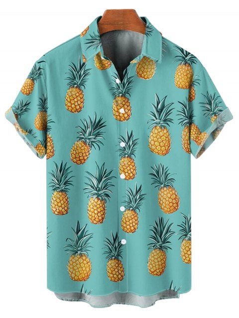 Chemise de Vacances Hawaïen Boutonnée Ananas Imprimé à Manches Courtes
