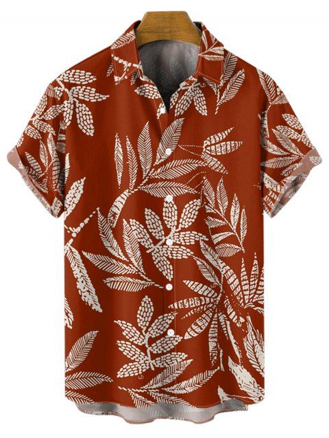 Chemise de Vacances Hawaïen Feuille Tropicale Imprimée Partout à Manches Courtes