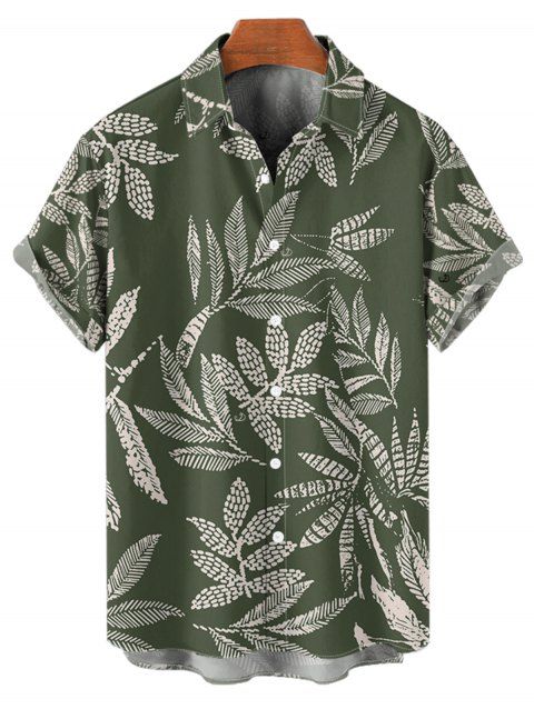 Chemise de Vacances Hawaïen Feuille Tropicale Imprimée Partout à Manches Courtes