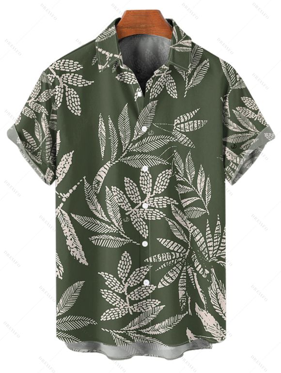 Chemise de Vacances Hawaïen Feuille Tropicale Imprimée Partout à Manches Courtes - Vert profond 5XL