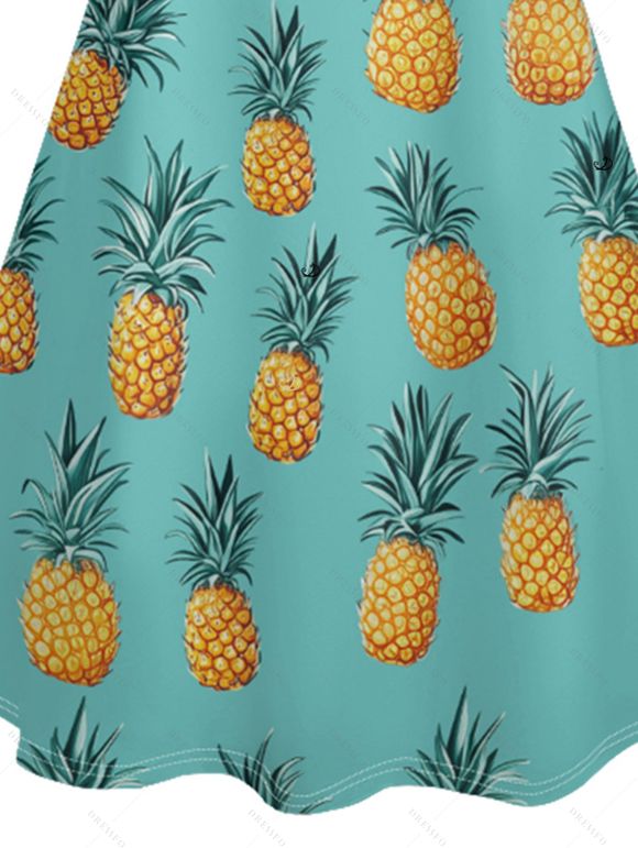 Mini Robe de Vacances Hawaïen Ananas Imprimé à Bretelle Fine à Col V - Vert clair S | US 4