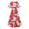 Hawaii Tropical Print V Neck Split Hem Flutter Sleeve Vacation Dress And Short Sleeve Shirt Matching Outfit - Rouge S | US 4