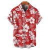 Hawaii Tropical Print V Neck Split Hem Flutter Sleeve Vacation Dress And Short Sleeve Shirt Matching Outfit - Rouge S | US 4