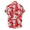 Hawaii Tropical Print V Neck Split Hem Flutter Sleeve Vacation Dress And Short Sleeve Shirt Matching Outfit - Rouge S | US 4