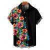 Flower Half And Half Print Flutter Sleeve Vacation Midi Dress And Short Sleeve Shirt Outfit - Noir S | US 4