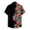 Flower Half And Half Print Flutter Sleeve Vacation Midi Dress And Short Sleeve Shirt Outfit - Noir S | US 4