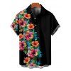 Chemise de Vacances Fleur et Demi-Boutonnée à Manches Courtes à Col Relevé - Noir S