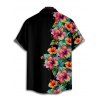 Chemise de Vacances Fleur et Demi-Boutonnée à Manches Courtes à Col Relevé - Noir S