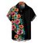 Chemise de Vacances Fleur et Demi-Boutonnée à Manches Courtes à Col Relevé - Noir L