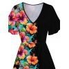 Robe Mi-Longue de Vacances Fleur et Demi-Manches à Col V - Noir S | US 4