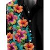 Chemise de Vacances Fleur et Demi-Boutonnée à Manches Courtes à Col Relevé - Noir XL