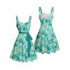 Vacation Allover Starfish Turtle Marine Print Belted Mini Dress And Short Sleeve Shirt Matching Outfit - Vert clair S | US 4