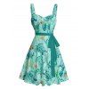 Vacation Allover Starfish Turtle Marine Print Belted Mini Dress And Short Sleeve Shirt Matching Outfit - Vert clair S | US 4