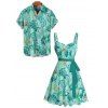 Vacation Allover Starfish Turtle Marine Print Belted Mini Dress And Short Sleeve Shirt Matching Outfit - Vert clair S | US 4