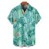 Vacation Allover Starfish Turtle Marine Print Belted Mini Dress And Short Sleeve Shirt Matching Outfit - Vert clair S | US 4