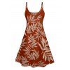 Mini Robe de Vacances Hawaiien Feuille Tropicale Imprimée à Bretelle Fine - Rouge M | US 6