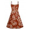 Mini Robe de Vacances Hawaiien Feuille Tropicale Imprimée à Bretelle Fine - Rouge M | US 6