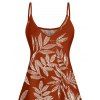 Mini Robe de Vacances Hawaiien Feuille Tropicale Imprimée à Bretelle Fine - Rouge M | US 6