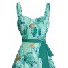 Mini Robe Élastique de Plage Ceinturée avec Poches Poitrine Solide à Imprimé Tortue Marine - Vert clair XXXXXL | US 20