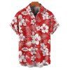 Chemise de Vacances Fleurie Imprimée Boutonnée à Manches Courtes - Rouge 5XL