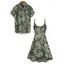 Allover Tropical Leaf Print V Neck Spaghetti Strap Mini Dress And Shirt Hawaii Vacation Matching Outfit - Rouge S | US 4