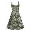 Allover Tropical Leaf Print V Neck Spaghetti Strap Mini Dress And Shirt Hawaii Vacation Matching Outfit - Vert profond S | US 4