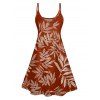 Allover Tropical Leaf Print V Neck Spaghetti Strap Mini Dress And Shirt Hawaii Vacation Matching Outfit - Rouge S | US 4