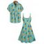 Pineapple Print V Neck Spaghetti Strap Mini Hawaii Vacation Dress And Short Sleeve Shirt Matching Outfit - Vert clair S | US 4