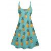 Pineapple Print V Neck Spaghetti Strap Mini Hawaii Vacation Dress And Short Sleeve Shirt Matching Outfit - Vert clair S | US 4