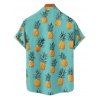 Pineapple Print V Neck Spaghetti Strap Mini Hawaii Vacation Dress And Short Sleeve Shirt Matching Outfit - Vert clair S | US 4