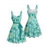 Vacation Allover Startfish Turtle Marine Print Belted Mini Dress And Short Sleeve Shirt Matching Outfit - Vert clair S | US 4