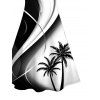 Coconut Tree Print High Waist V Neck Spaghetti Strap Dress And Crossover Half And Half Print Cinched Bikini Swimsuit Beach Outfit - Noir S | US 4