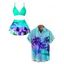 Ombre Tropical Print Skirtini Bikini Swimsuit And Short Sleeve Shirt Vacation Outfit - Vert clair S | US 4