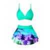 Ombre Tropical Print Skirtini Bikini Swimsuit And Short Sleeve Shirt Vacation Outfit - Vert clair S | US 4