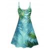 Vacation Tropical Leaf Print V Neck Spaghetti Strap Dress And Ruched One-piece Swimsuit Outfit - Vert profond S | US 4