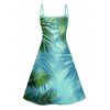 Vacation Tropical Leaf Print V Neck Spaghetti Strap Dress And Ruched One-piece Swimsuit Outfit - Vert profond S | US 4