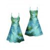 Vacation Tropical Leaf Print V Neck Spaghetti Strap Dress And Ruched One-piece Swimsuit Outfit - Vert profond S | US 4