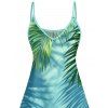 Vacation Tropical Leaf Print V Neck Spaghetti Strap Dress And Ruched One-piece Swimsuit Outfit - Vert profond S | US 4