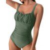 Vacation Tropical Leaf Print V Neck Spaghetti Strap Dress And Ruched One-piece Swimsuit Outfit - Vert profond S | US 4