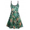 Allover Tropical Leaf Print Vacation Mini Dress And Sheer Mesh Panel Halter Two Piece Swimsuit Outfit - Vert profond S | US 4