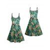 Allover Tropical Leaf Print Vacation Mini Dress And Sheer Mesh Panel Halter Two Piece Swimsuit Outfit - Vert profond S | US 4