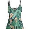 Allover Tropical Leaf Print Vacation Mini Dress And Sheer Mesh Panel Halter Two Piece Swimsuit Outfit - Vert profond S | US 4