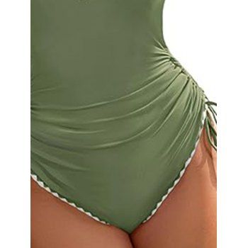 Contrast Scalloped Embroidery Trim Cinched Crisscross One-piece Swimsuit 