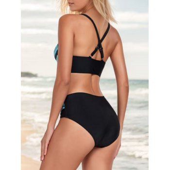 Ombre Stripe Print Crossover Two Piece Bikini Swimsuit