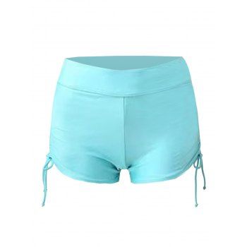 Layered Hollow Out Lace Overlay Tankini Swimsuit Cinched Solid Color Two Piece Boyshorts Swimwear