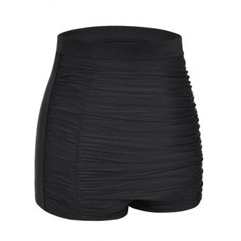 Solid Color Ruched Swim Boy Short Bikini Bottoms 